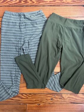 2 FOR DEAL! Green Knit Ponte and olive green LulaRoe tween Pull-On Pants